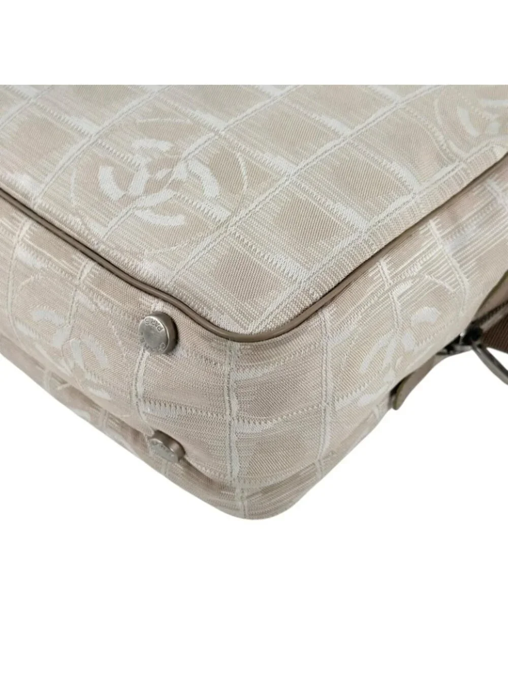 Chanel New Travel Leather Canvas Beige Handbag Silver